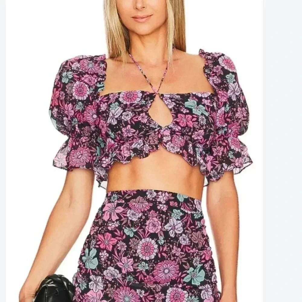 Revolve MAJORELLE Olivia floral crop top Dancing Valley black medium NWT